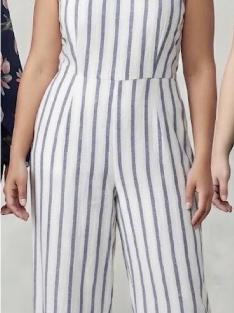 Striped White and Navy Wide-Leg Jumpsuit